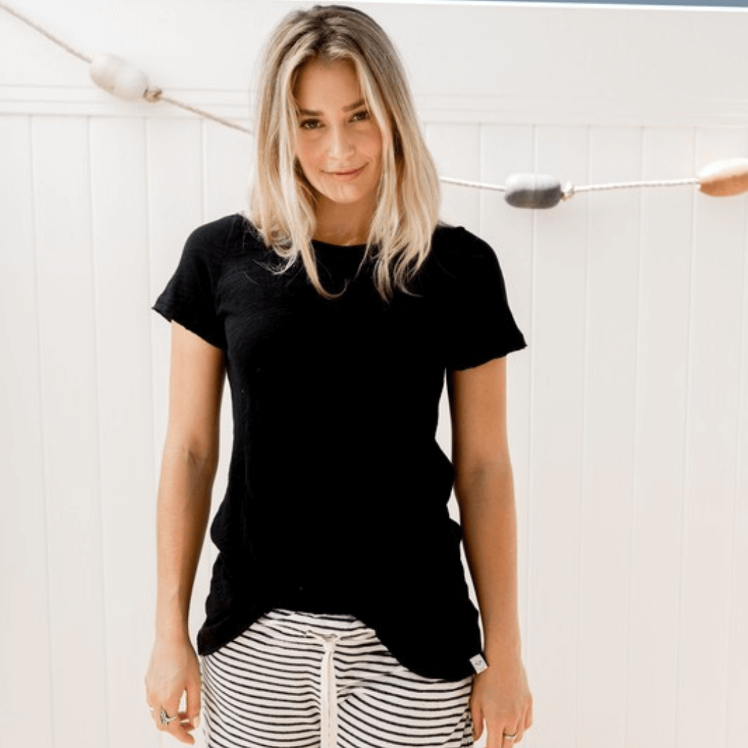 Sleepaholik Cotton Crew Lounge Tee in Black or White | Made in USA | Soft Vintage Washed Cotton | Classy Cozy Cool Women's Made in America Clothing Boutique