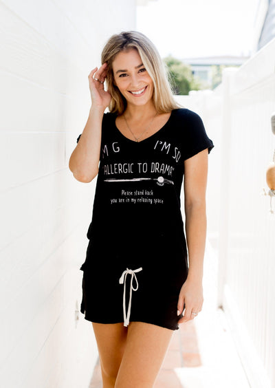 Sleepaholik Ladies Truly Trudy Shaker Shorts in Black Vintage Washed Cotton with Drawstring Waist | Made in USA | Classy Cozy Cool Women's Made in America Clothing Boutique