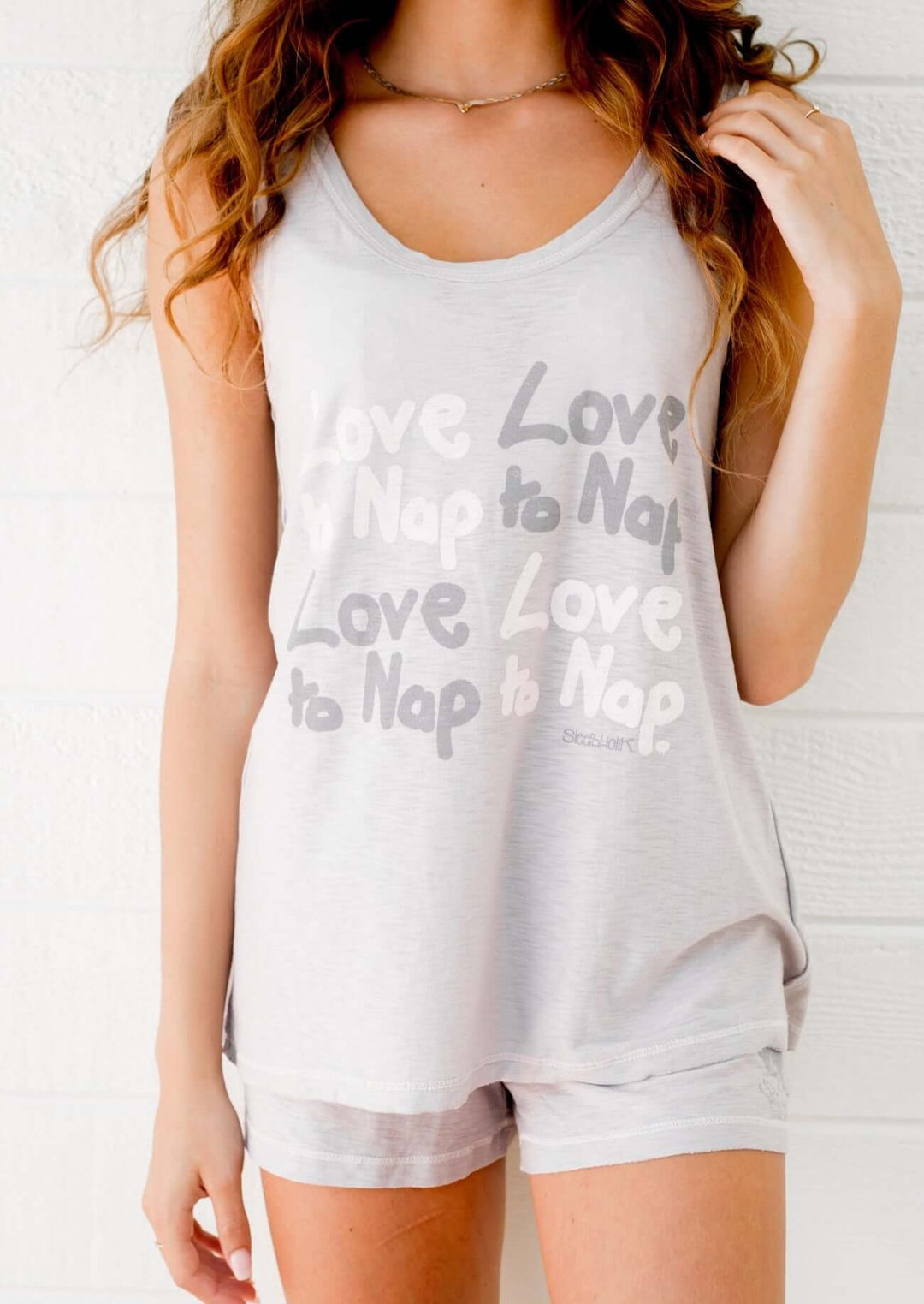Sleepaholik "Love to Nap" Graphic Ladies Lounge Tank Top Made in USA with Fabric that is Made in USA! | Classy Cozy Cool Women's Made in America Clothing Boutique