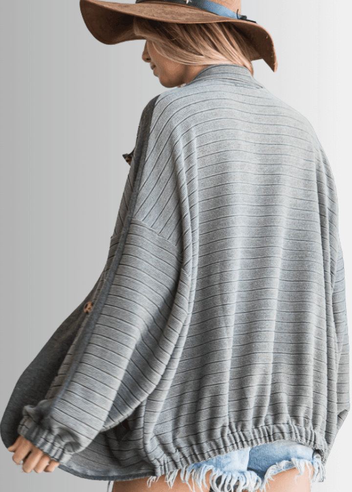 Brand: Bucket List | Made in USA | Olive Button Down Contrast Detail Lightweight Jacket T1548 | Classy Cozy Cool Women's Clothing Boutique