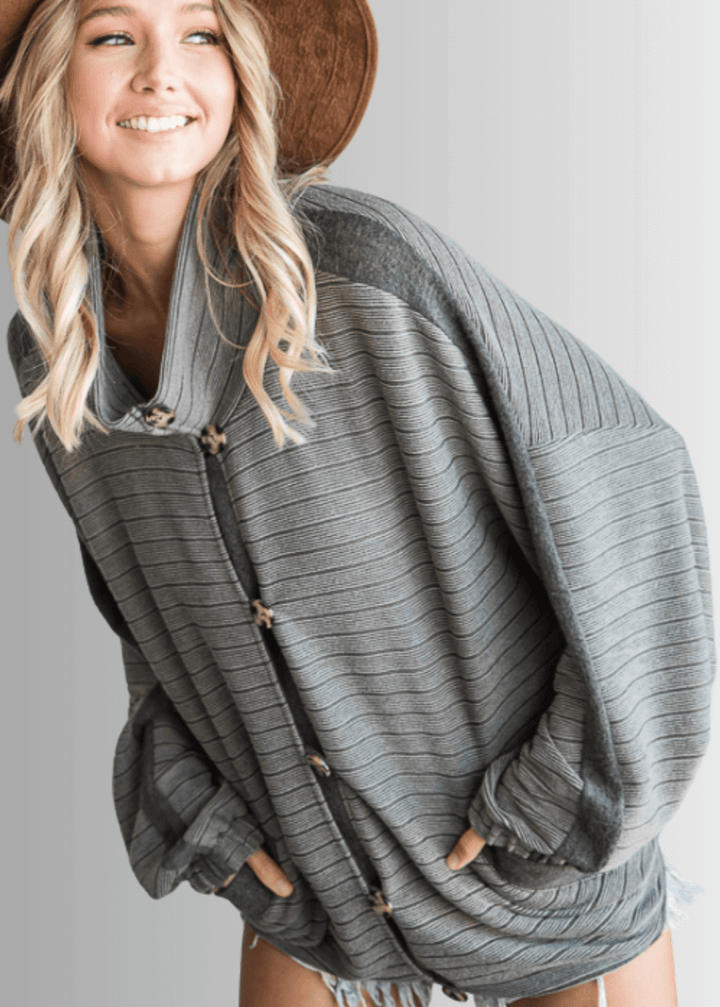 Brand: Bucket List | Made in USA | Olive Button Down Contrast Detail Lightweight Jacket T1548 | Classy Cozy Cool Women's Clothing Boutique