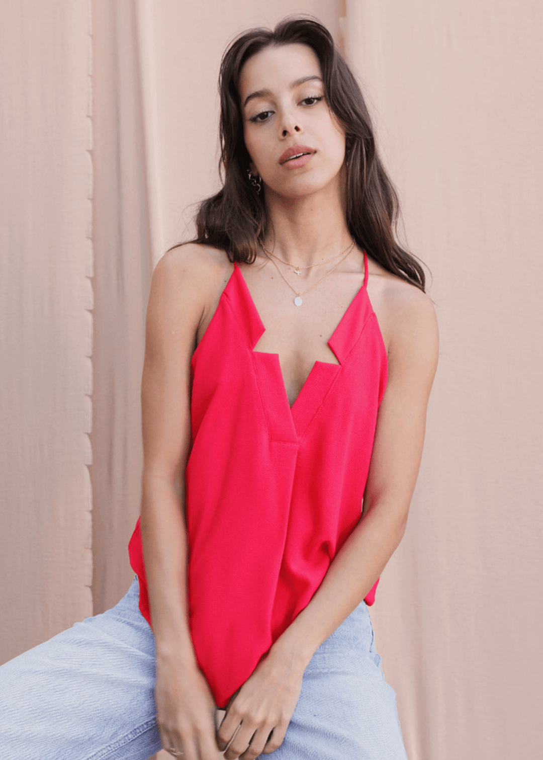 Meet your new go-to tank—the Star Neckline Tank Top in vibrant Tomato Red. Featuring a striking star cutout at the neckline and racerback spaghetti straps.  Made in the USA, it's the versatile piece every closet needs. 