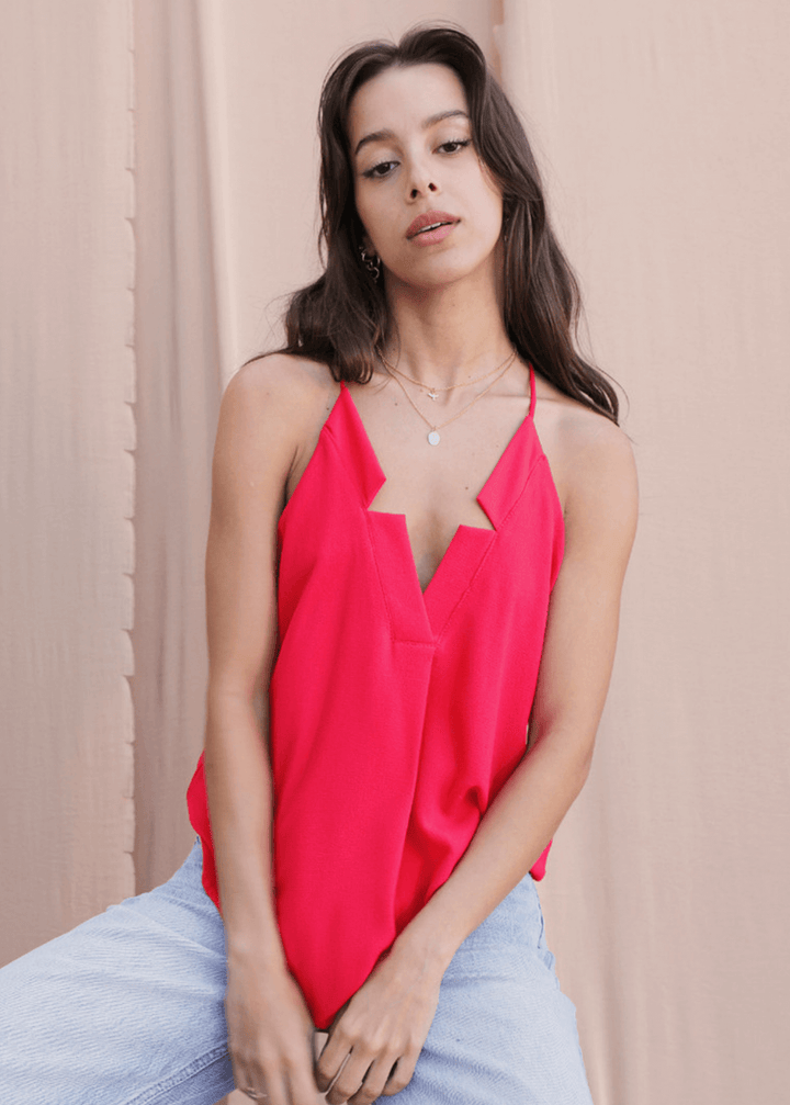Meet your new go-to tank—the Star Neckline Tank Top in vibrant Tomato Red. Featuring a striking star cutout at the neckline and racerback spaghetti straps.  Made in the USA, it's the versatile piece every closet needs. 