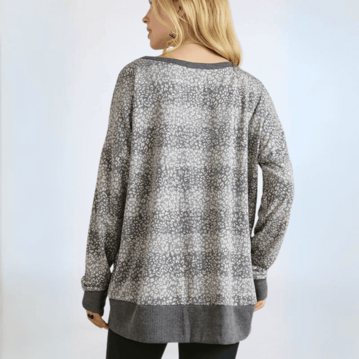 Ladies Oversized Lightweight Super Soft Patterned Striped Top in Shades of Grey | Made in USA | Classy Cozy Cool Women's Made in America Clothing