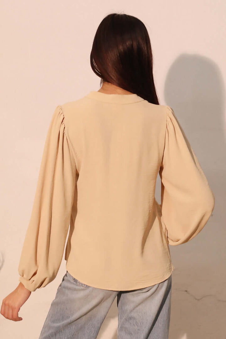 Champagne Matte Crepe Peasant Top