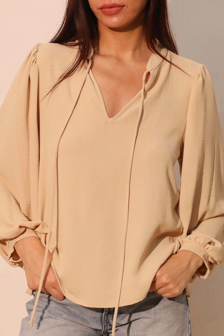 Champagne Matte Crepe Peasant Top