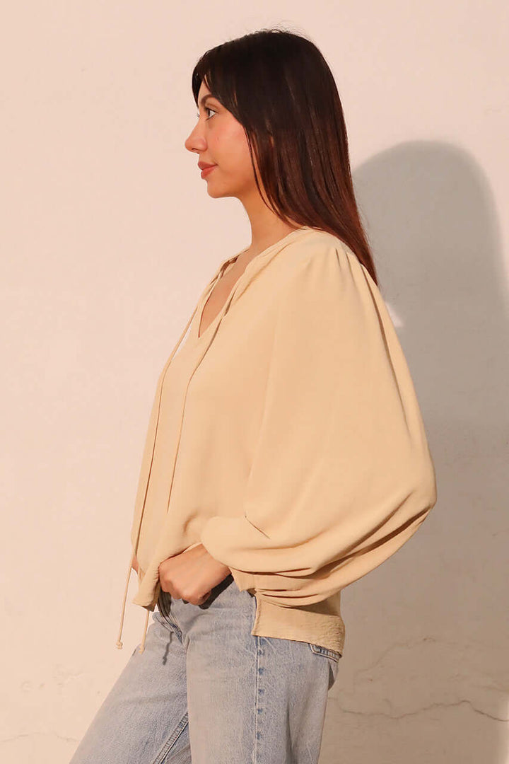 Champagne Matte Crepe Peasant Top