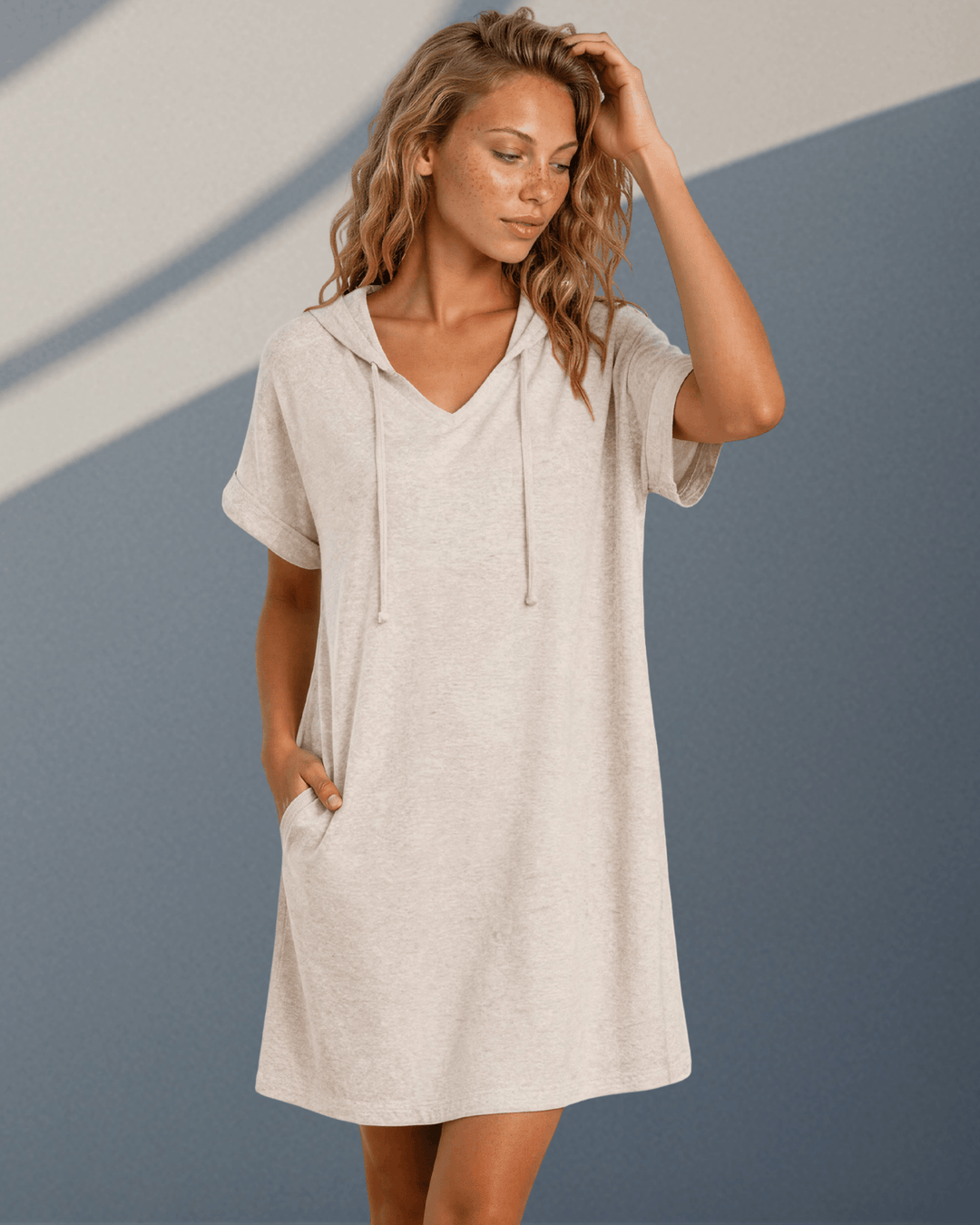 Helena Hoodie Pocket Dress in Oatmeal | Made in USA – Classy Cozy Cool