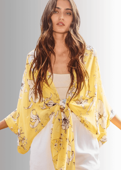 Women's Semi-Sheer Floral Tie Front Kimono Cardigan – Classy Cozy