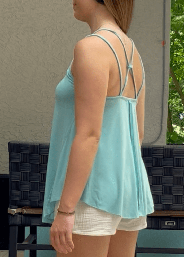 Mint Green Strappy Crossed Back Soft Flowy Ladies Tank Top  | Brand: Bucket List | Style # T1714 | Made in USA | Classy Cozy Cool Women’s Clothing Boutique