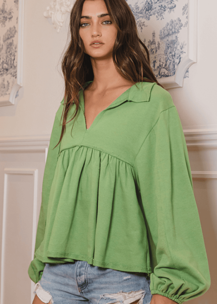 Sage Cotton Bubble Sleeve Sweatshirt