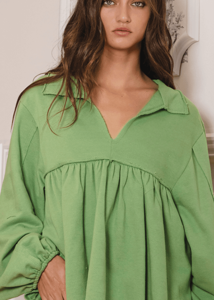 Sage Cotton Bubble Sleeve Sweatshirt