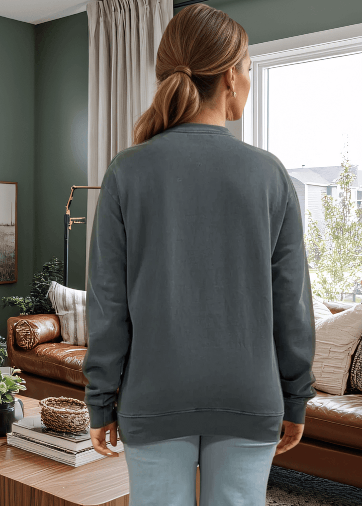 Cozy up in gratitude with this heavyweight pigment-dyed cotton sweatshirt featuring a charming vintage green truck graphic and the colorful word "Thankful". Crafted in the USA from 100% cotton, this piece delivers the durability and comfort you'll love wearing season after season. Back View