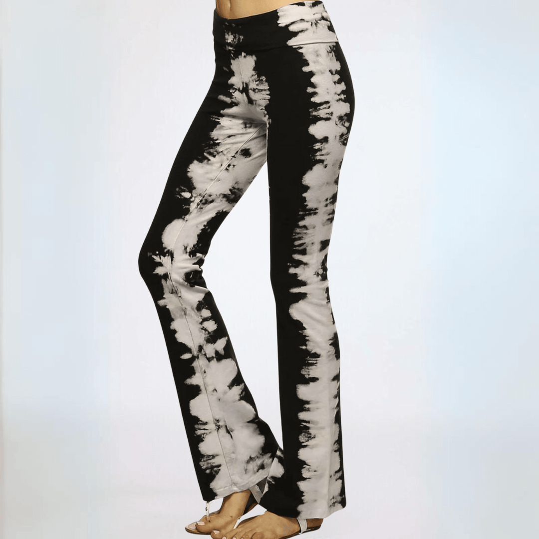 Made in USA Premium Cotton Black & Tan Unique Design Tie Dye Bootcut Athleisure Pants | Classy Cozy Cool Made in America Boutique 