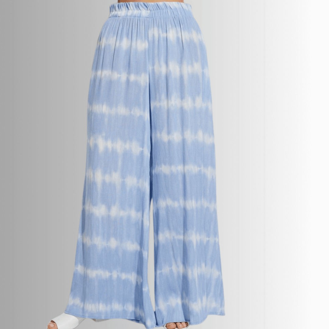 USA Made Light Blue Tie dye striped crop muscle top and palazzo pants 2 piece set for lounge, beach or every day wear | Classy Cozy Cool Women's Made in USA Boutique