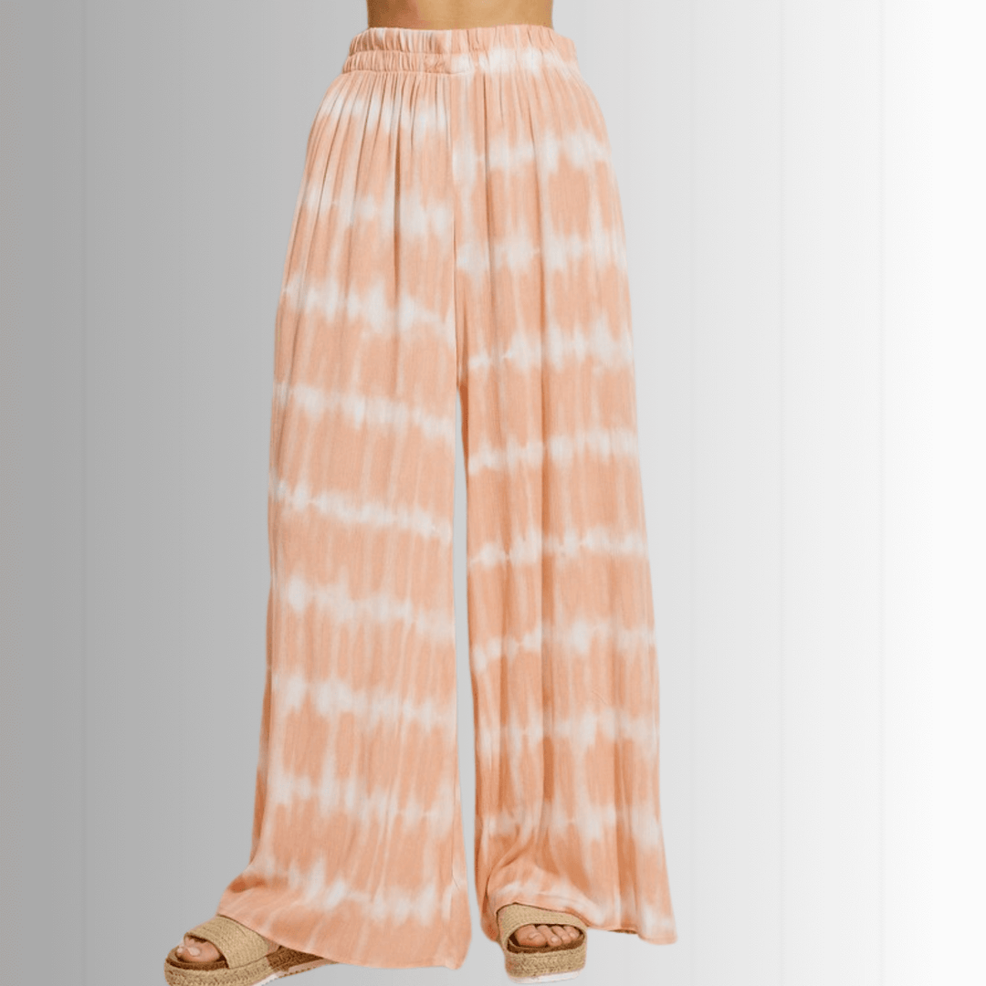 USA Made Light Peach Tie dye striped crop muscle top and palazzo pants 2 piece set for lounge, beach or every day wear || Classy Cozy Cool Women's Made in USA Boutique