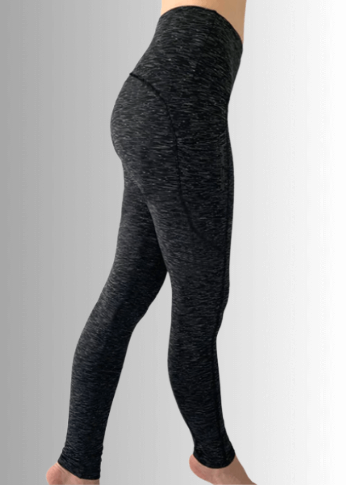 Made in USA WSI Sportswear Women's Tri-Heather Pocketed Legging (No inseam) for Workout or Yoga in Heather Black