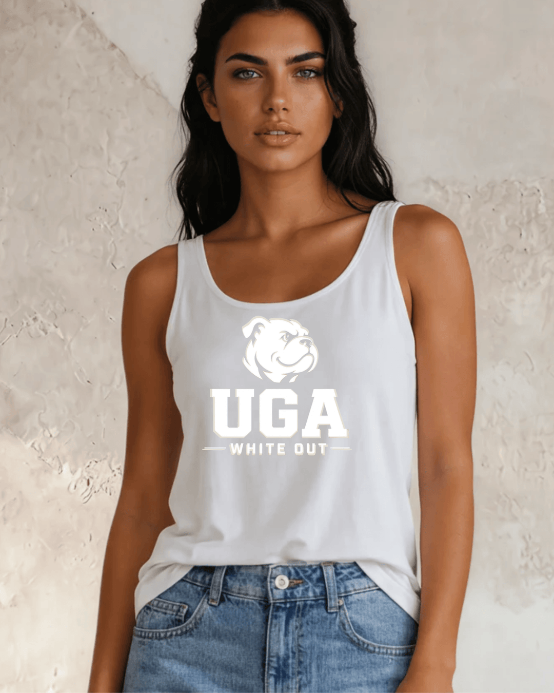 UGA White Out Graphic Tank Top Made in USA