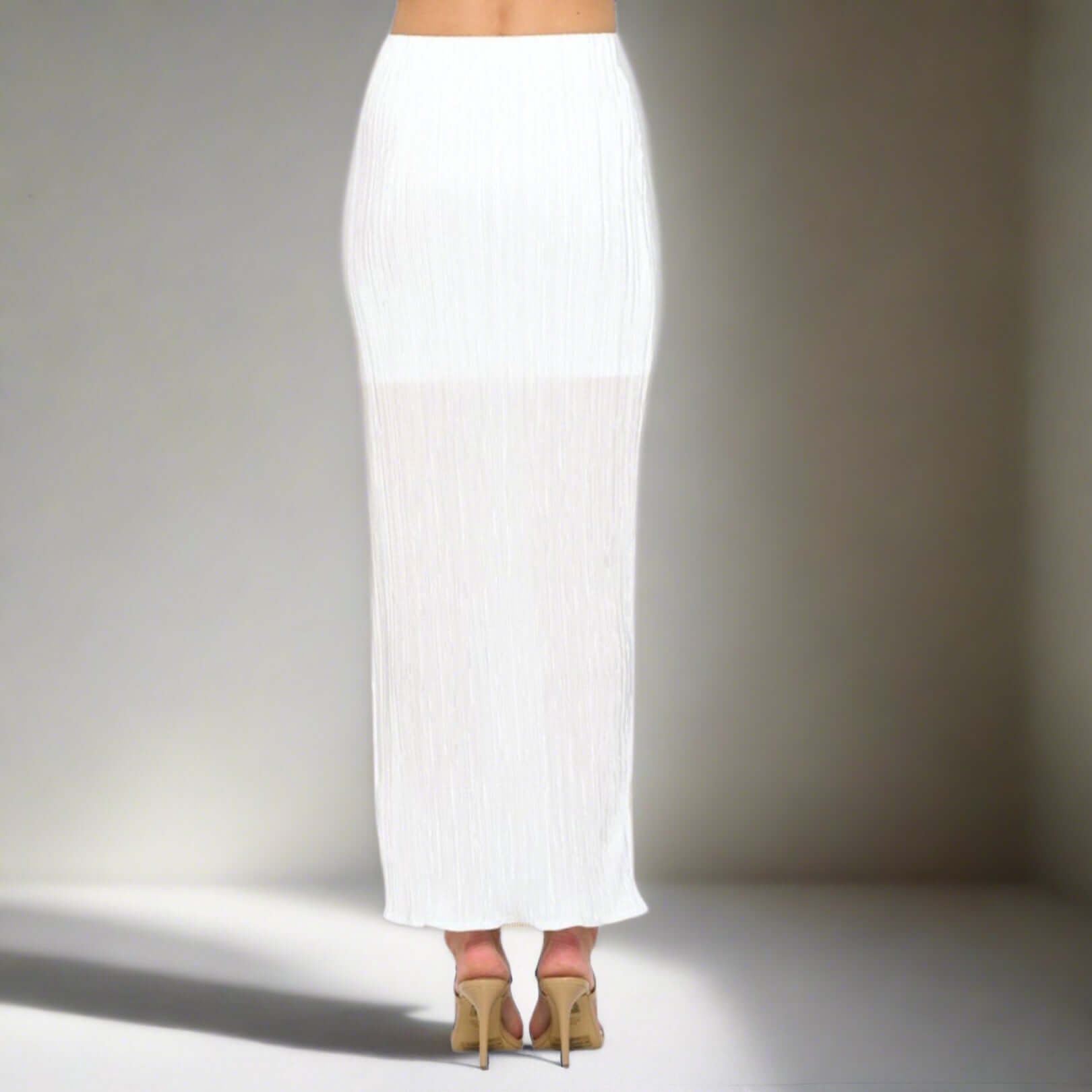 【関税無・国内発】 Off-White / Pleated Maxi Skir / スカート Women's White Plisse Maxi Skirt with Sheer Detail Made in USA