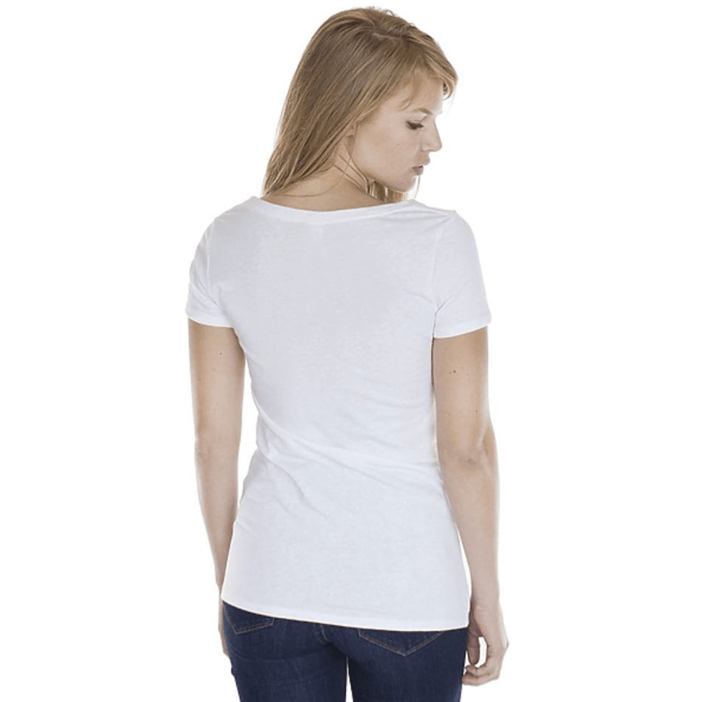 Women's Wide Neck White Graphic Tee. Made from soft, eco-friendly fabric | Made in USA