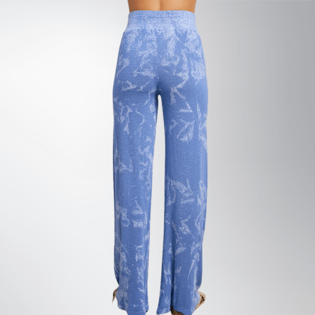 Made in USA Women's Shades of Blue Soft and Stretchy Tie Dye Wide Leg Flare Lounge Pants | Classy Cozy Cool Made in America Boutique