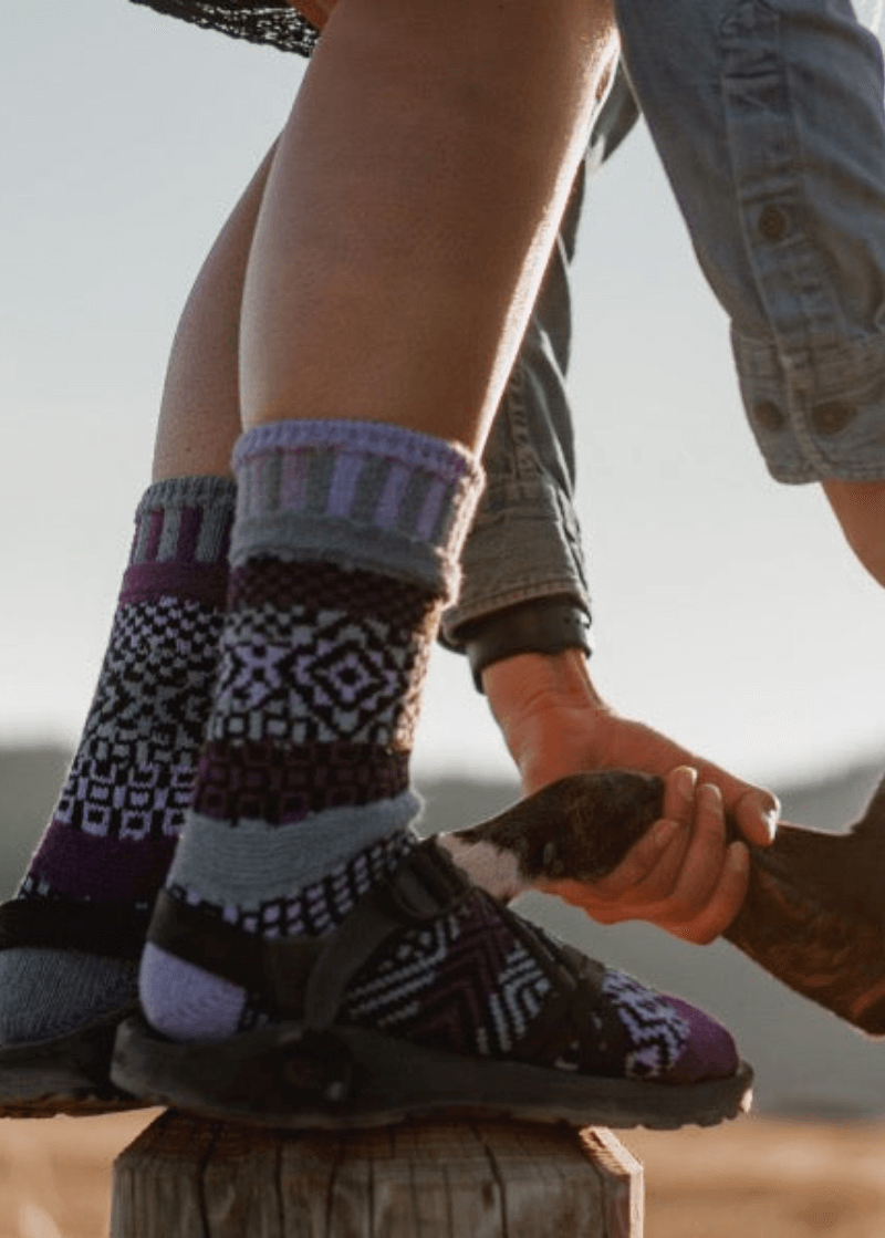 Solmate WISTERIA Knitted Crew Socks Proudly Made USA | These socks are delightfully mismatched & so very comfortable. Classy Cozy Cool Women's Boutique.