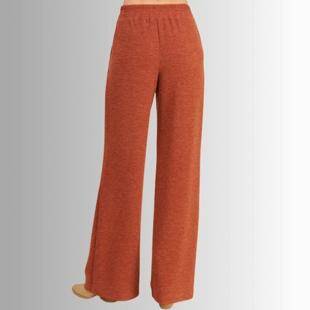 If She Loves Style# ISP1054AR | Ari Pant - Women's USA Made Elastic Waist Casual Knitted Pants in Camel Brown | Classy Cozy Cool Women's Made in America Clothing Boutique