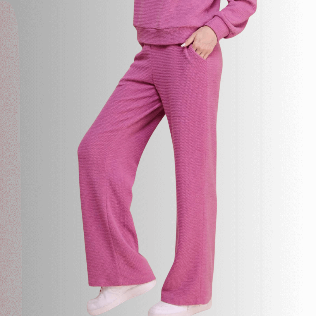 If She Loves Style# ISP1054AR | Ari Pant - Women's USA Made Elastic Waist Casual Knitted Pants in Fuchsia | Classy Cozy Cool Women's Made in America Clothing Boutique