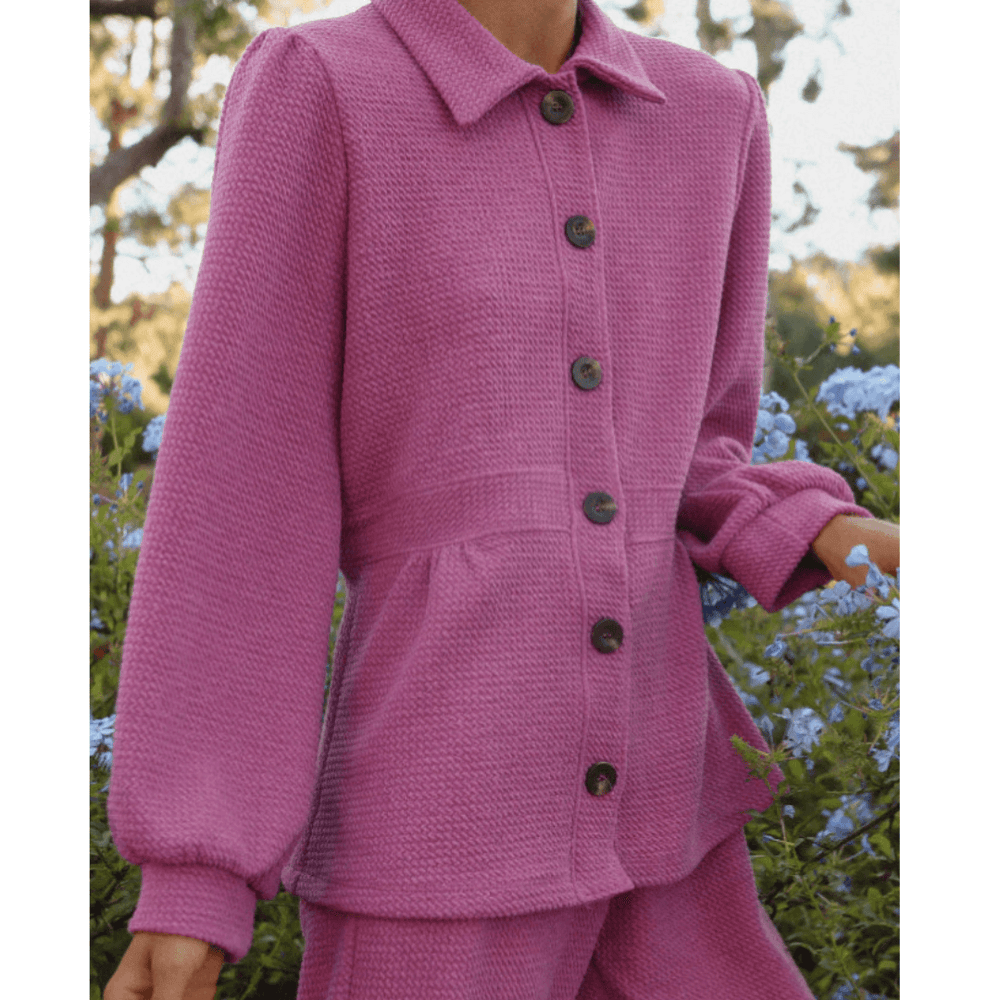 If She Loves Style# JK024A | Ari Jacket - Ladies USA Made Button Down Knitted Jacket in Fuchsia | Classy Cozy Cool Women's Made in America Boutique