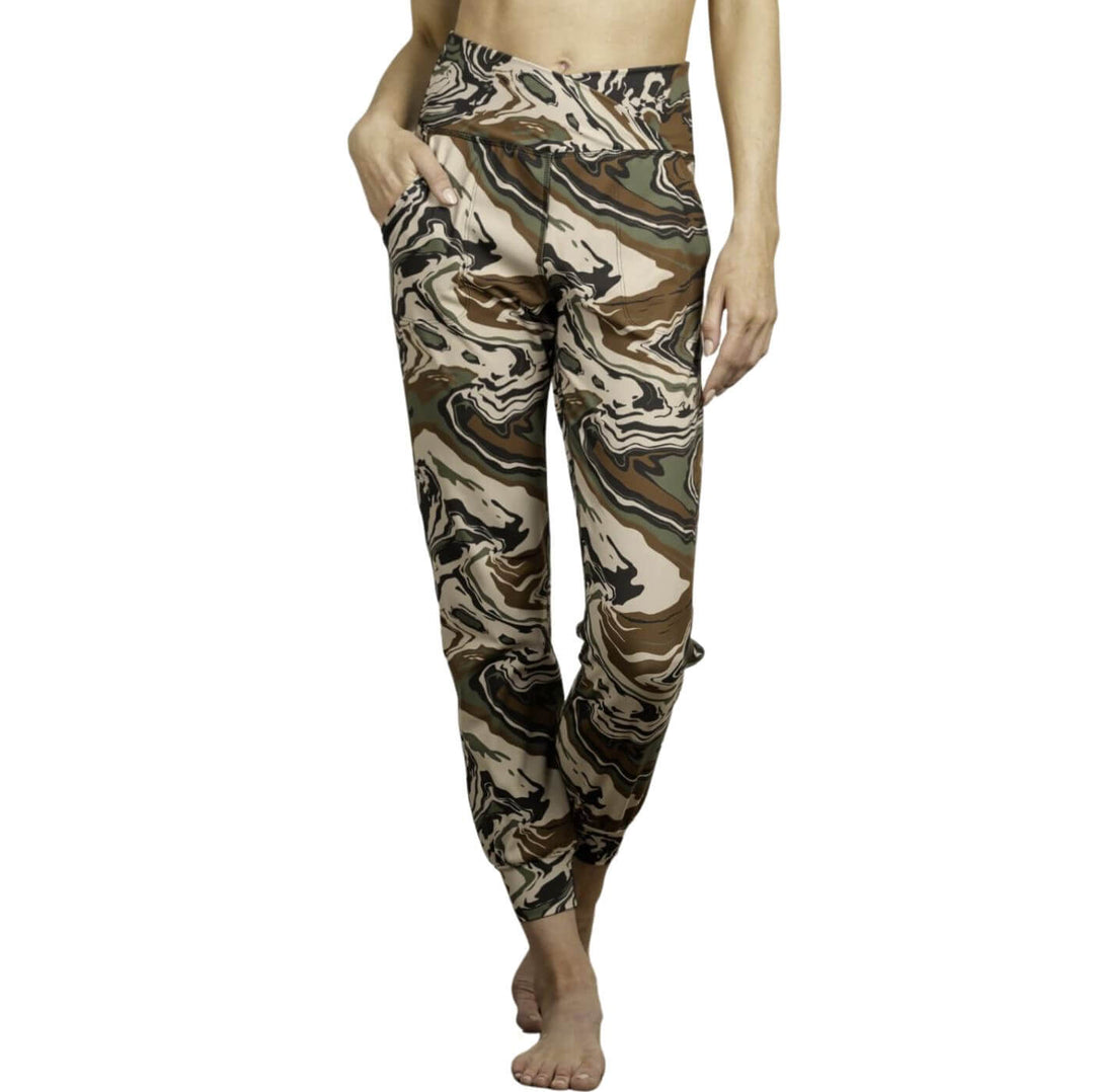 Jala Women's Cross Waist Jogger with Side Pockets Jogger in Camo | Style# CWJ16-CM | Made in USA | Classy Cozy Cool Women's Made in America Clothing Boutique