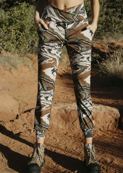 Jala Women's Cross Waist Jogger with Side Pockets Jogger in Camo | Style# CWJ16-CM | Made in USA | Classy Cozy Cool Women's Made in America Clothing Boutique