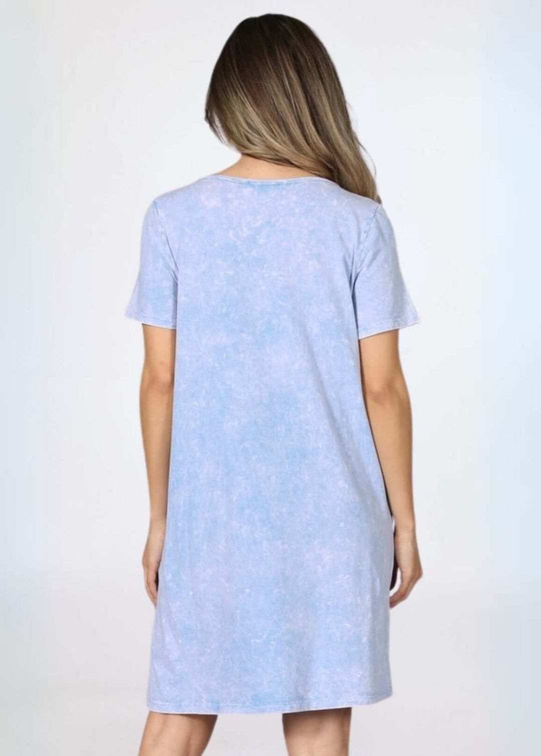 Easy Going Casual Cotton Dress with Short Sleeves - Powder Blue / Large Easy Going Casual Cotton Dress with Short Sleeves - Powder Blue / Large