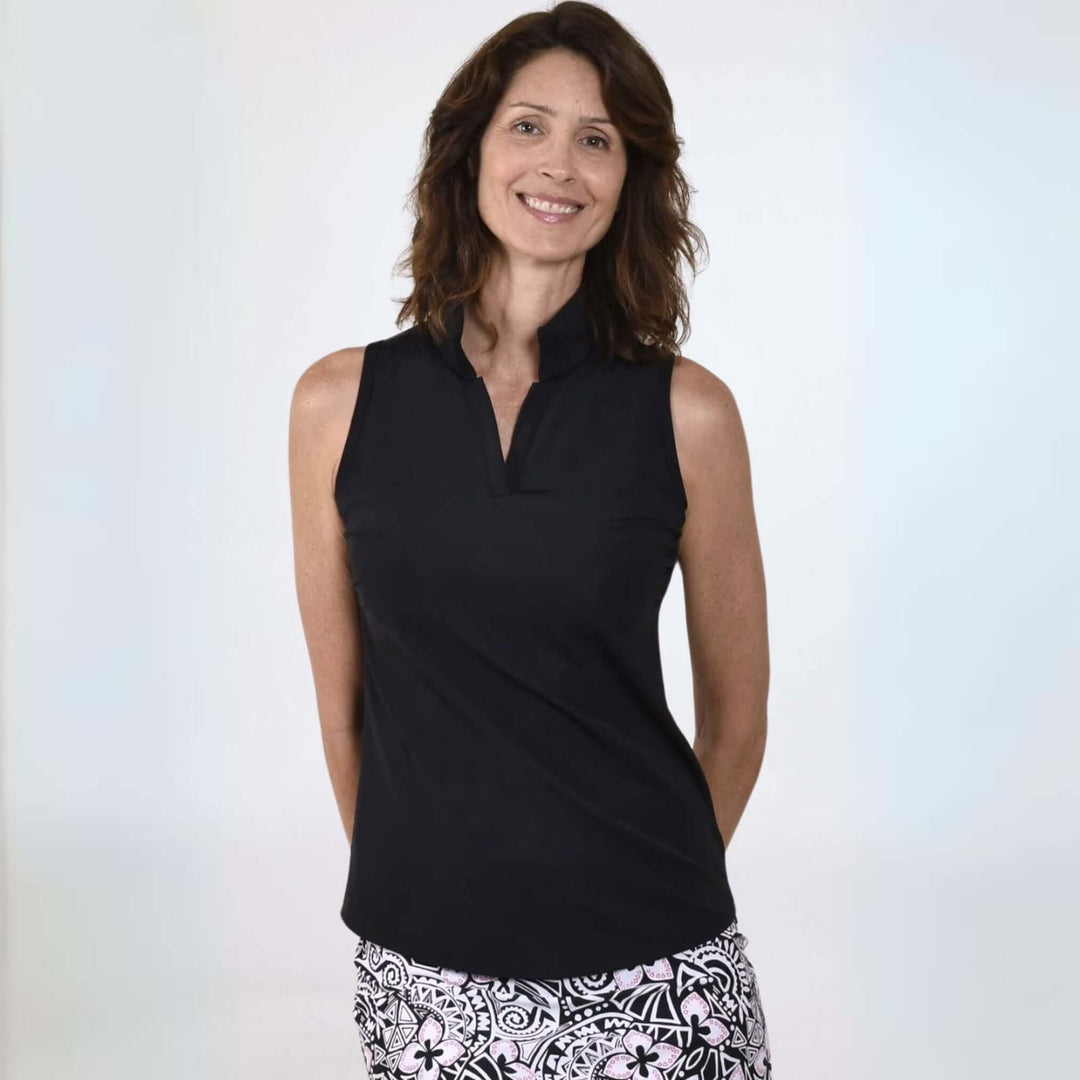 Proudly Made in USA Ladies Pebble Beach Sleeveless Top in Black | Perfect for Golf, Tennis, Pickleball or Every Day Wear | Classy Cozy Cool Women's Made in America Boutique