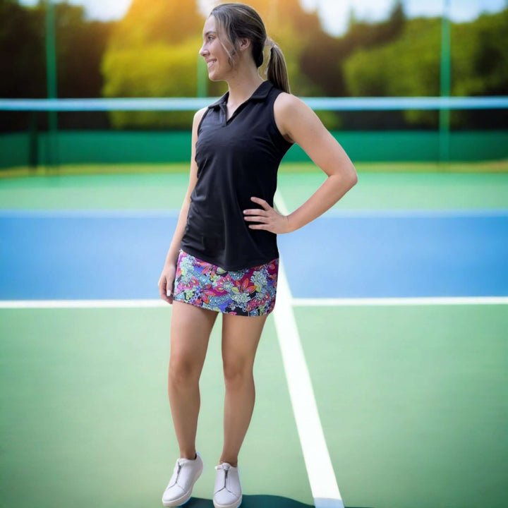Ladies Active Wear Court Skort in Blooming Bouquet Print by Southwind Apparel | Made in USA | For Golf, Tennis, Pickle Ball, Lunch, Vacation Wear for Spring & Summer | Classy Cozy Cool Women's Made in America Boutique