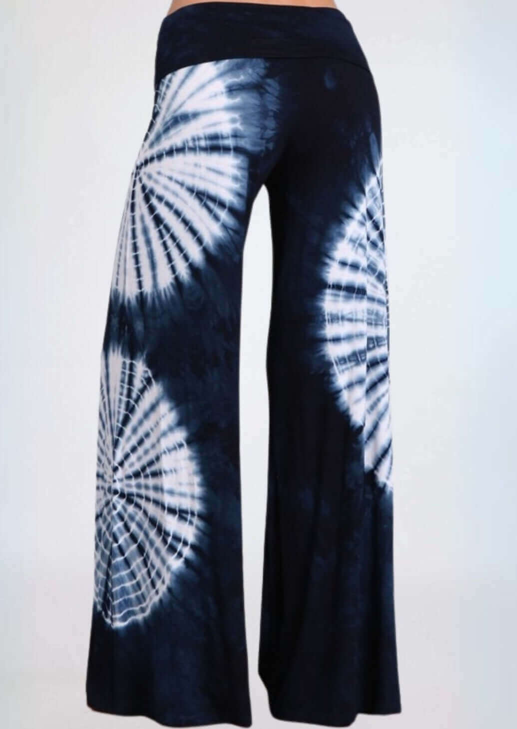 USA Made Women's Navy & White Casual Tie Dye Palazzo Pants |  Soft & comfortable design with a wide fold over waistband | Classy Cozy Cool Made in America Boutique