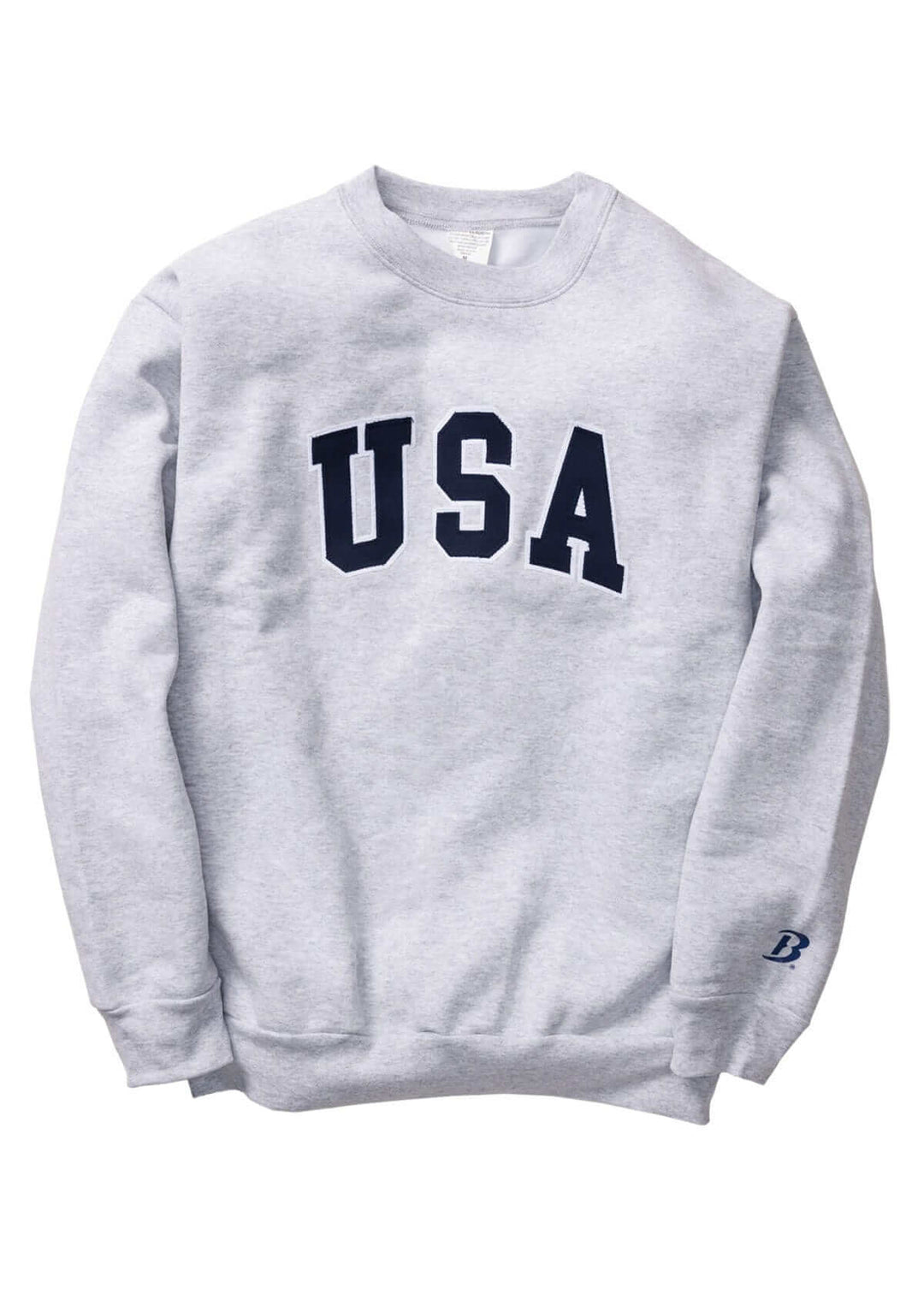 Made in USA Boathouse Patriotic Unisex Oversized Crew Neck USA Graphic Sweatshirt in Light Gray with Navy Blue USA Graphic