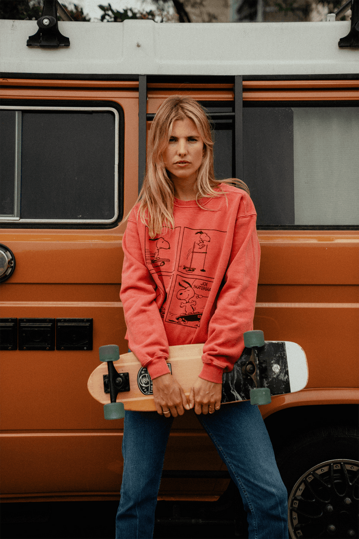 Embrace sustainable charm with our Vintage Snoopy Sweatshirt, part of our Peanuts Sweatshirts collection. Featuring Snoopy's iconic alter-ego Joe Cool, this timeless design adds a touch of whimsy to any wardrobe. Let nostalgia wash over you with every wear as this playful Snoopy crewneck seamlessly blends style and comfort. Whether lounging at home or stepping out for a casual outing, this sweatshirt is an absolute must-have.- 100% Organic Cotton- Washed Red