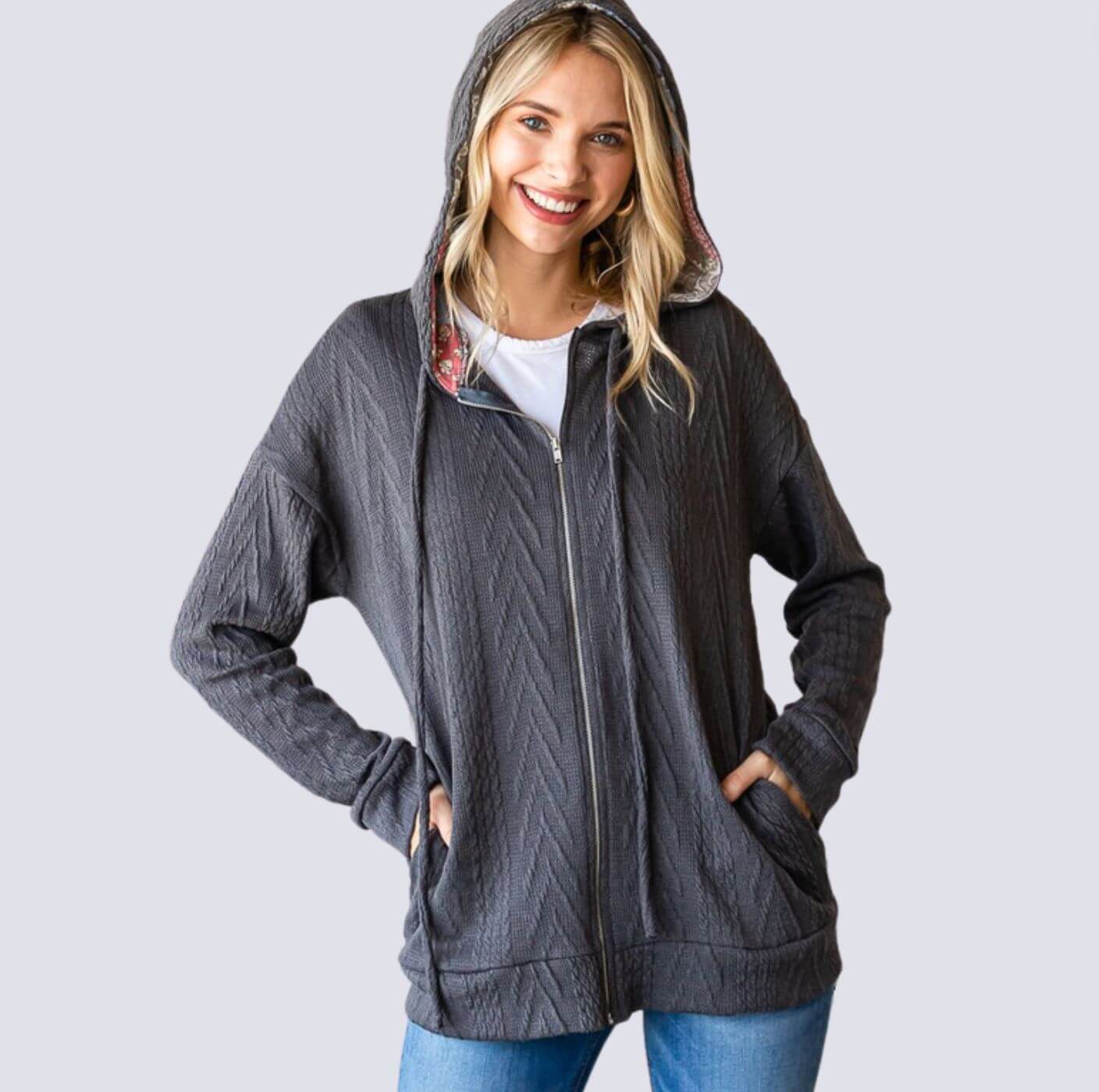 Womens dark grey zip up online hoodie