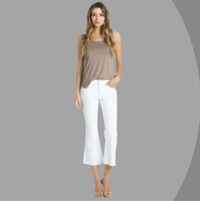 O2 Denim Ladies White Capri Denim Mid Rise Jeans with Raw Edge Hem Style# PT6011 | Made in USA | Classy Cozy Cool Women's Made in America Boutique