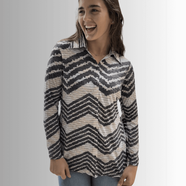 David Cline Zig Zag Unique Pattern Snap Down Crushed Texture Collared Shirt | Made in USA | Women's Made in America Boutique