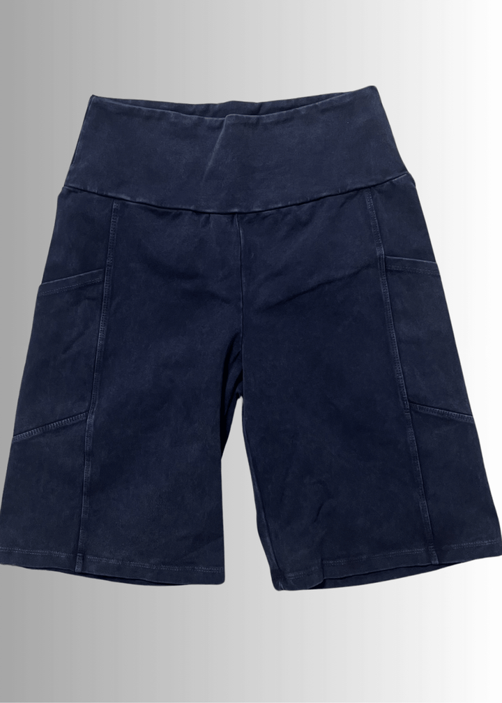 Made in USA Women's Perfect Fit Premium Tummy Control, Fitted  Walking Shorts in Dark Denim, Large Side Pockets, Wide Waistband, Long Length | 95% Cotton 5% Spandex | Style C30731 