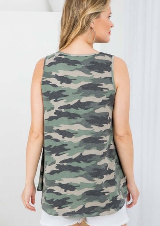 Made in USA | Ladies Super Soft Basic Relaxed Fit Camo Tank Top in Army Green | Classy Cozy Cool Women's Made in America Boutique