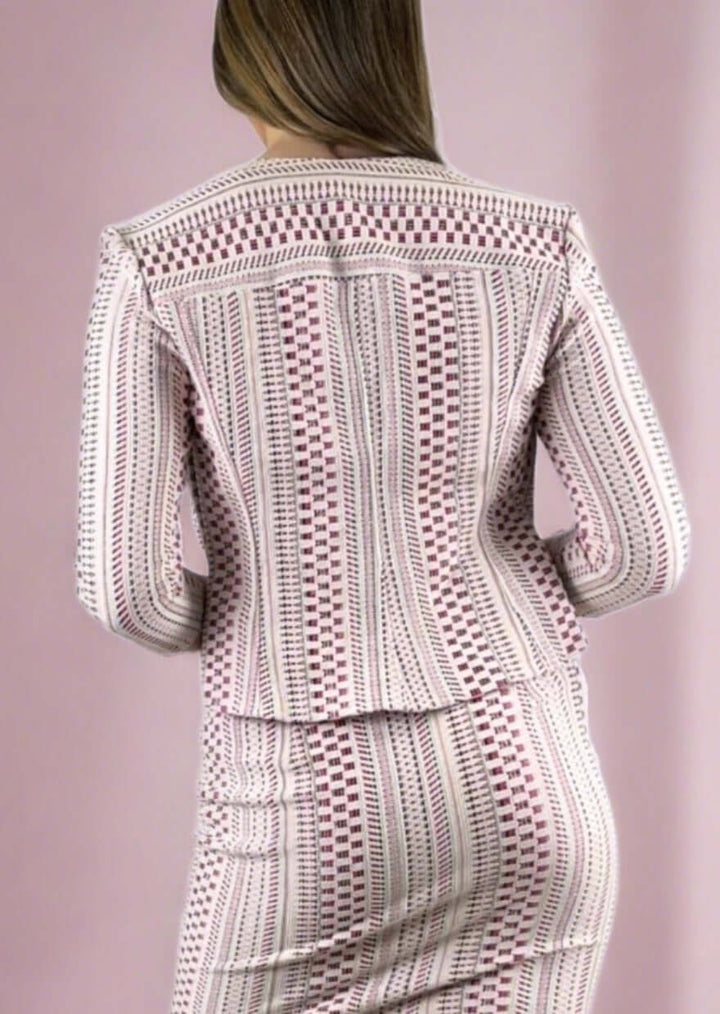 Women's High End Designer, Elana Kattan, Textured 3/4 sleeve Bolero Jacket in Pink & White, Made in USA,  Matching Dress Available