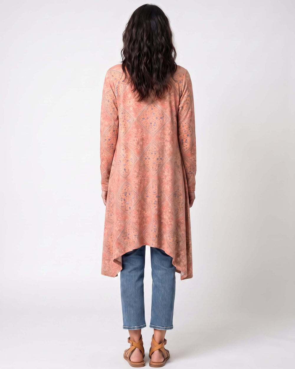 Made in USA Women's Lightweight Bohemian Open Front Cardigan with Side Pockets in Multi Olive or Pumpkin | Bucket List Style T1537