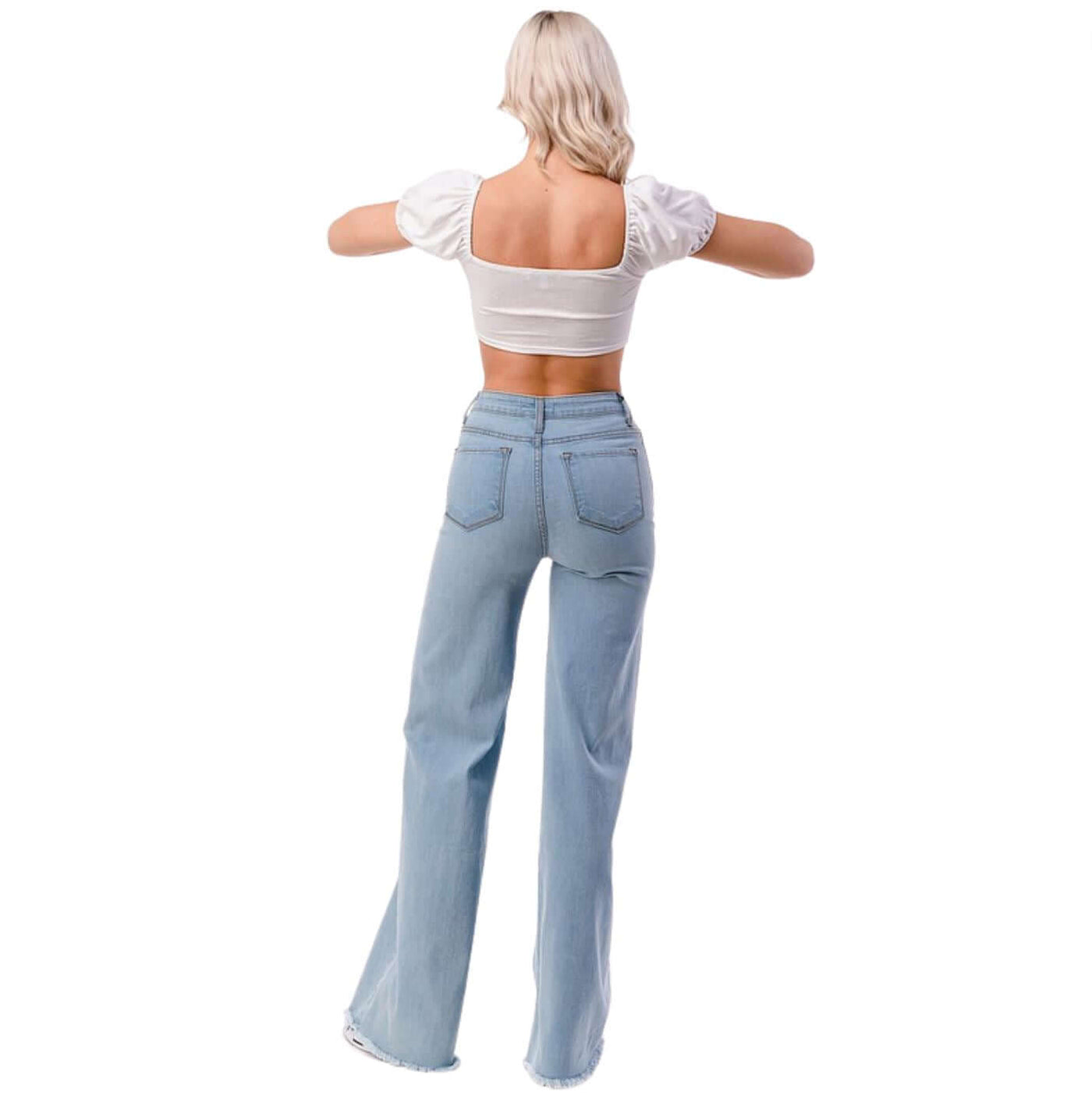 O2 Denim 505 High Waist Flare Jeans in Light Denim | Style PW505 | Women's fashion clothing made in the USA | Classy Cozy Cool American Boutique