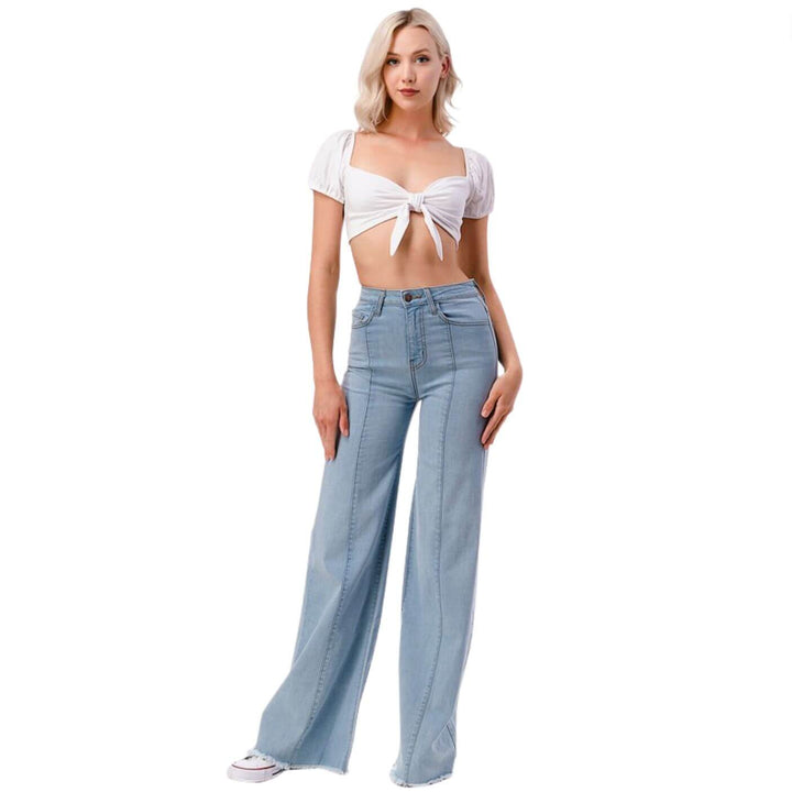 O2 Denim 505 High Waist Flare Jeans in Light Denim | Style PW505 | Women's fashion clothing made in the USA | Classy Cozy Cool American Boutique