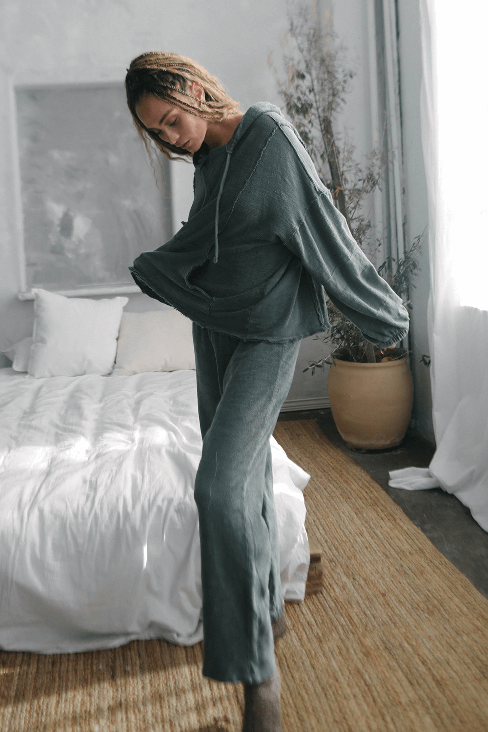 The pants you have been dreaming about. The New Baja Pants is an update on our best seller. Crafted from 100% cotton and featuring a cool relaxed fit, these pants are ultra cozy and flattering on all body types. Sand / Olive / Navy, Made in USA