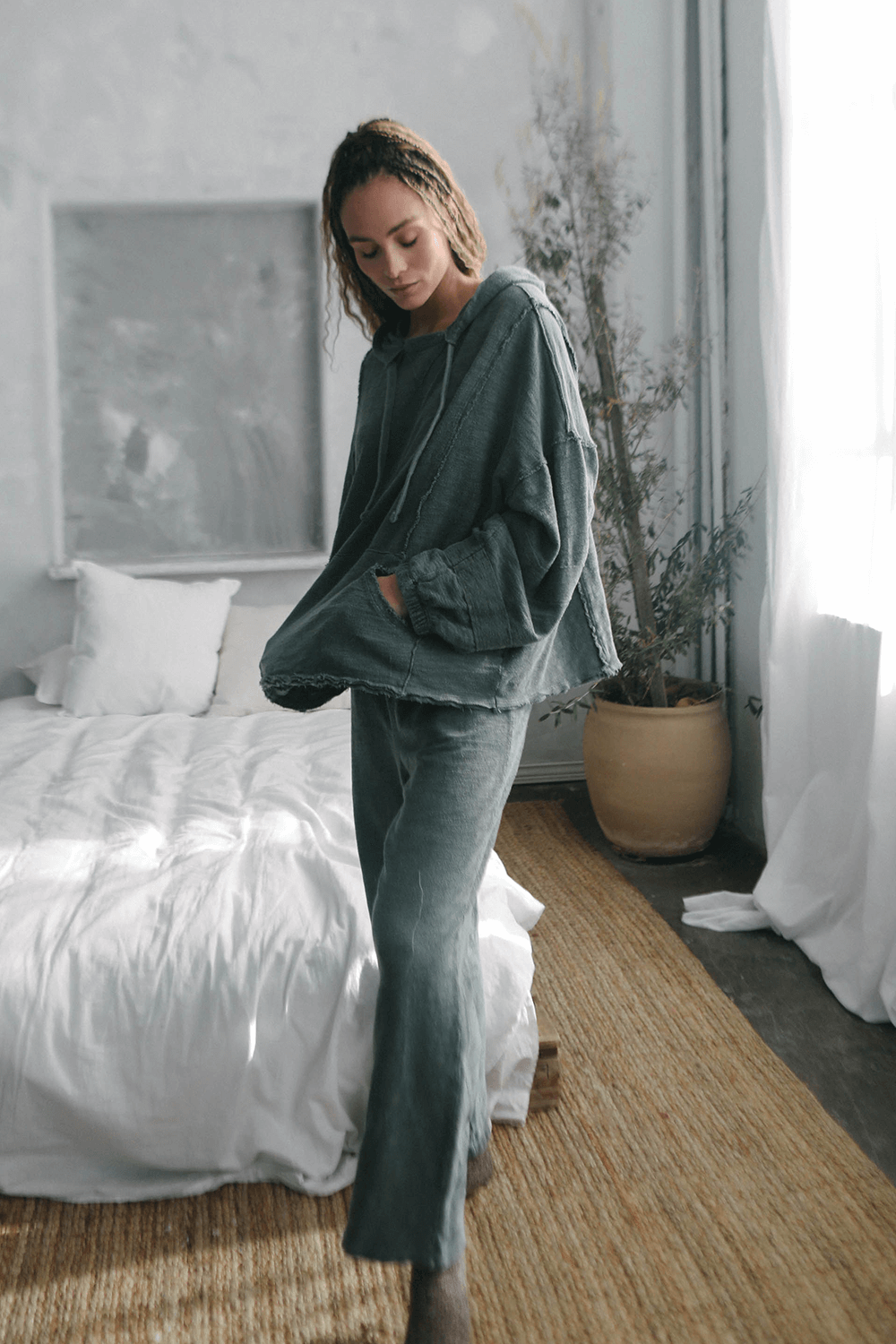 The pants you have been dreaming about. The New Baja Pants is an update on our best seller. Crafted from 100% cotton and featuring a cool relaxed fit, these pants are ultra cozy and flattering on all body types. Sand / Olive / Navy, Made in USA