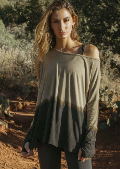 Jala Women's Duo Pullover with Cold Shoulder on one side and Off the Shoulder on the Other in Midnight River |Style#DUO28-MR| Made in USA | Classy Cozy Cool Women's Made in America Clothing Boutique