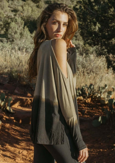 Jala Women's Duo Pullover with Cold Shoulder on one side and Off the Shoulder on the Other in Midnight River |Style#DUO28-MR| Made in USA | Classy Cozy Cool Women's Made in America Clothing Boutique